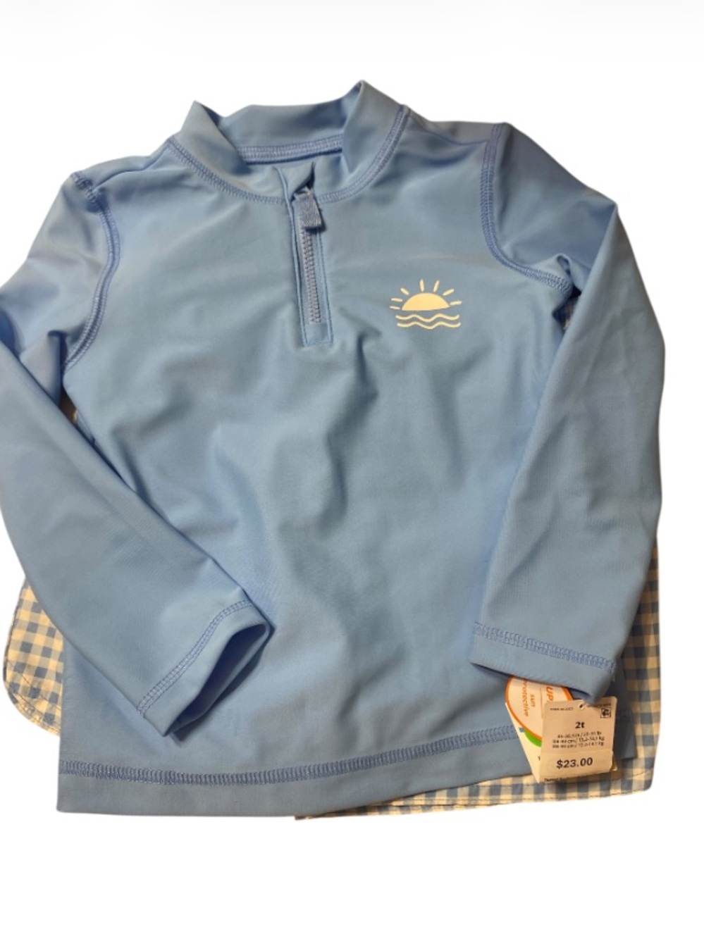 Carter’s Blue Sunsplash Rash Guard Set with Gingham Swim Shorts NWT Size 2T